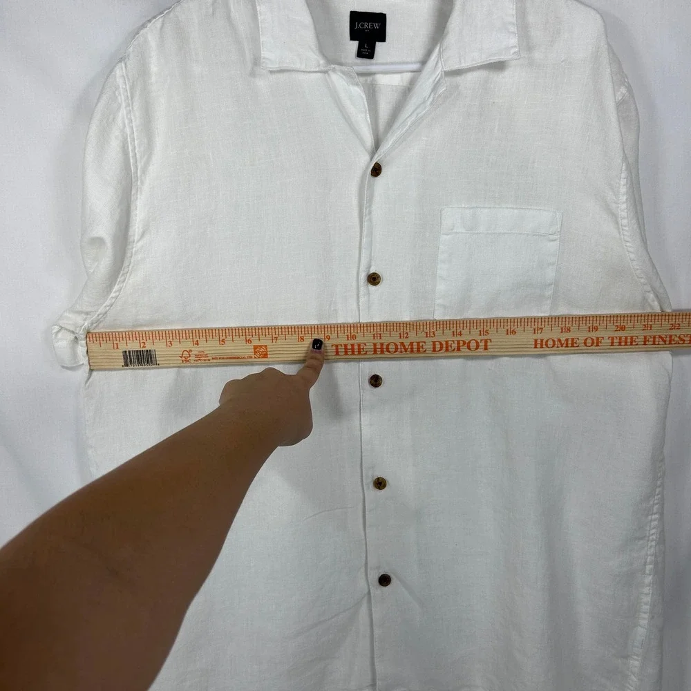 J.Crew White Short Sleeve Linen Camp Collar Button Down Shirt – Size Large (L)